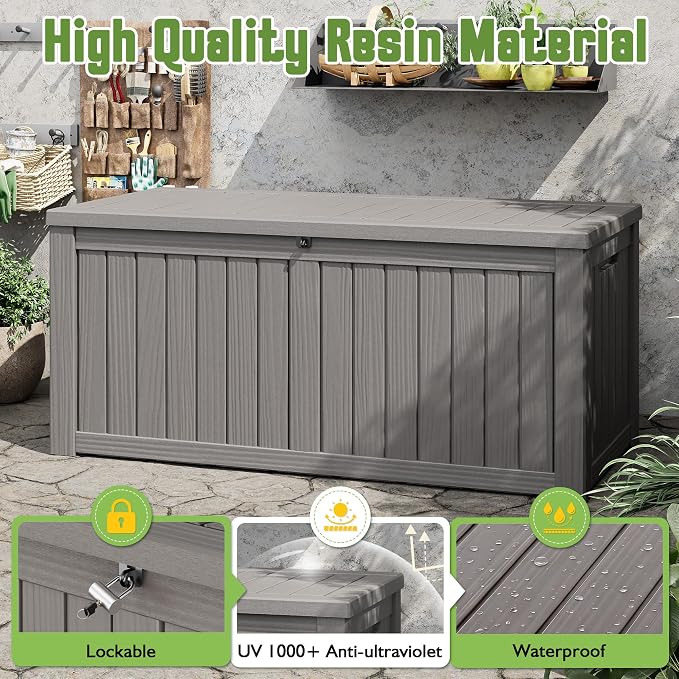 Outdoor Storage Box, 155 Gallon Large Outdoor Resin Deck Box, Storage - Image 3