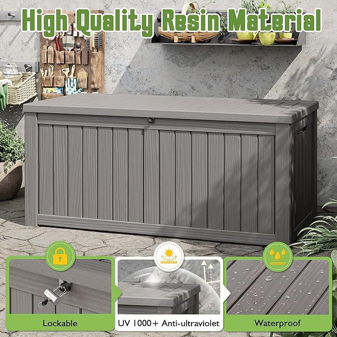 Outdoor Storage Box, 150 Gallon Large Outdoor Resin Deck Box, Storage - Image 4