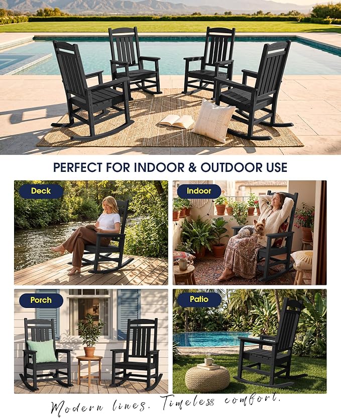 Oversized Outdoor Rocking Chairs Set of 6, HDPE Porch Rocker - Image 6