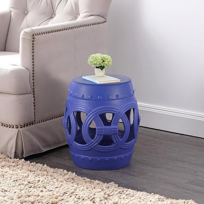 JONATHAN Y Lucky Coins 16" Ceramic Garden Stool Side Table, Matte Blue | - Image 2