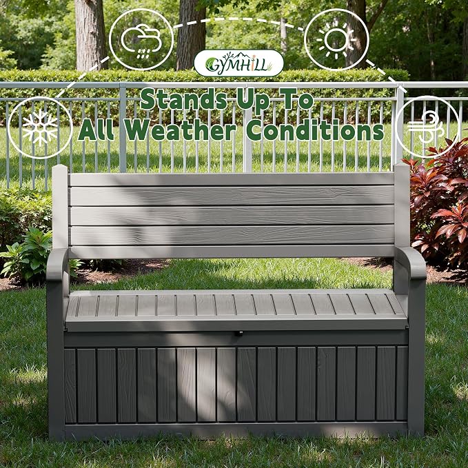 80 Gallon Outdoor Storage Bench, Waterproof Resin Deck Box - Image 2