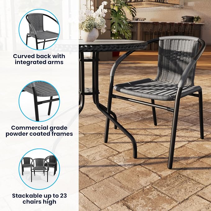 EMMA + OLIVER Gray PE Rattan Stackable Patio Dining Chair, Indoor/Outdoor Use - Image 5