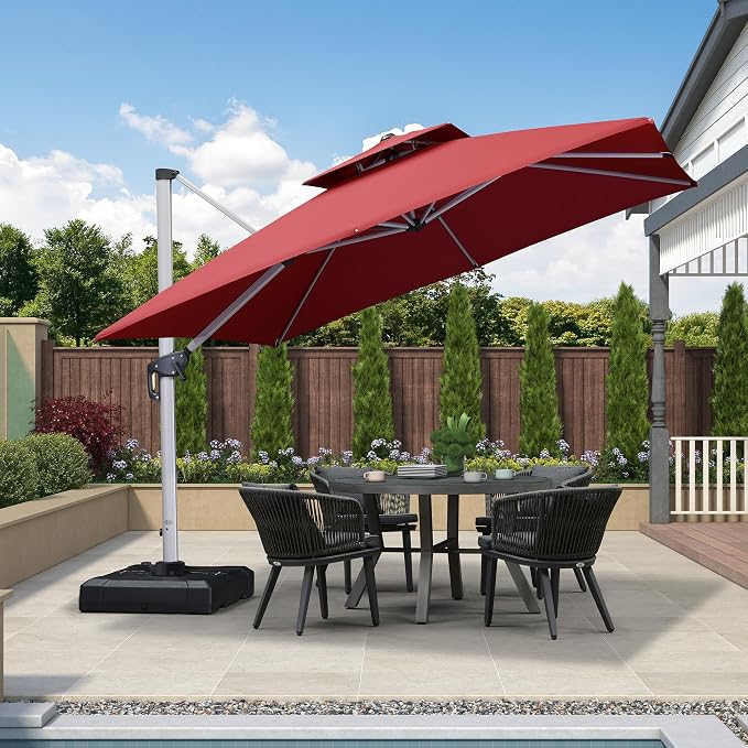 PURPLE LEAF Cantilever Patio Umbrellas 10' x 10' Square Double Top, Terra | - Image 3