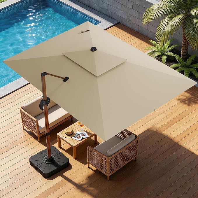 10x13FT Cantilever Outdoor Patio Umbrellas, Double Top Wood Pattern Rectangle - Image 8