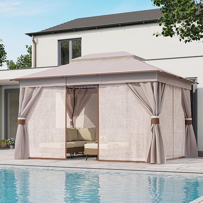 10'x12' Outdoor Gazebo, Metal Frame Heavy Duty Patio Canopy Tent Shelter - Image 8