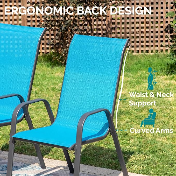 MAMIZO Patio Dining Chairs, Stackable Textilene Chair Set of 6, Sky Blue | - Image 6