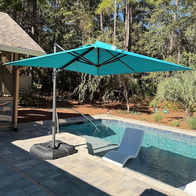 PURPLE LEAF Patio Outdoor Umbrella 9' x 9' Square All-Weather Turquoise | Large by PURPLELEAF