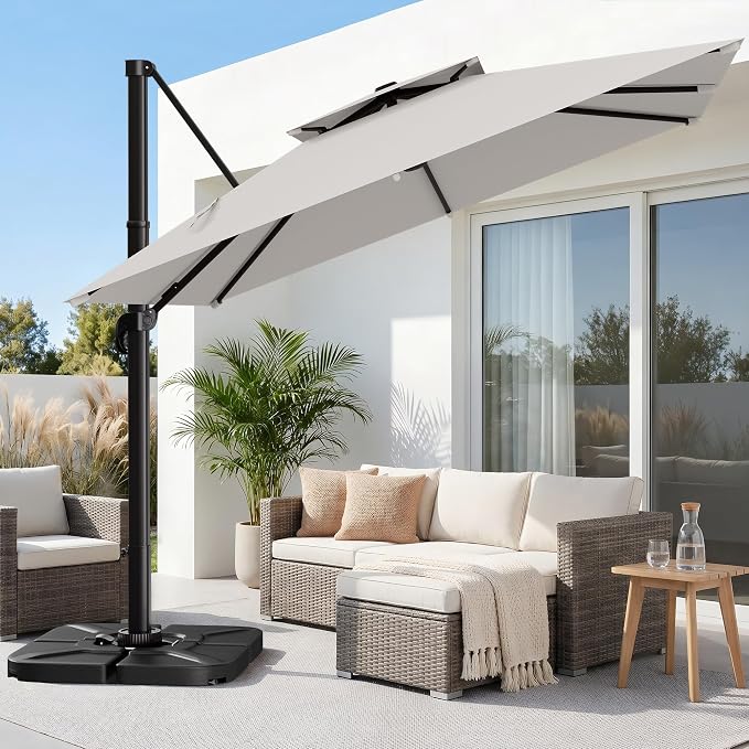 12×12 FT Double-Top Cantilever Patio Umbrella, Light Gray | Square Offset by AreShark