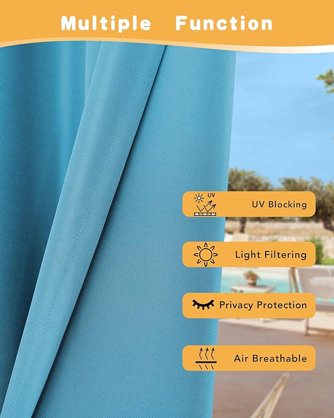 HolidayIdeas Outdoor Curtains for Patio Waterproof 4 Pcs 54x120 Inch Teal | - Image 3