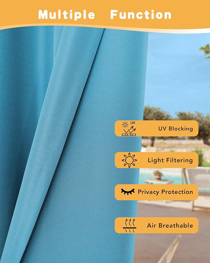 Extra Wide Outdoor Curtains for Patio Waterproof 2 Pcs 110x84 Inch Teal | - Image 3