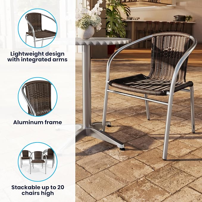 EMMA + OLIVER Dark Brown Metal Indoor-Outdoor Stackable Chair | Poly Resin Seat - Image 4