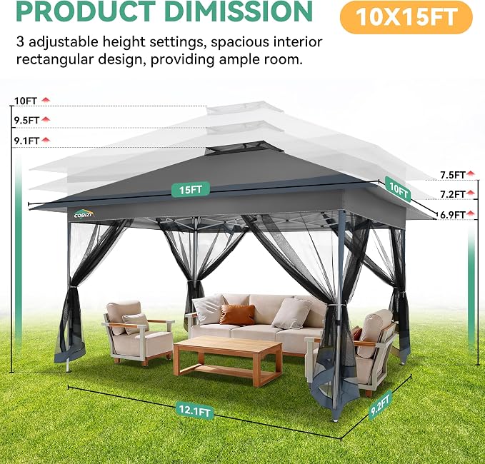 COBIZI 10x15 FT Pop up Gazebo on Clearance - Image 2