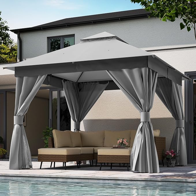 10'x10' Outdoor Gazebo, Metal Frame Heavy Duty Patio Canopy Tent Shelter by LAUSAINTHOME