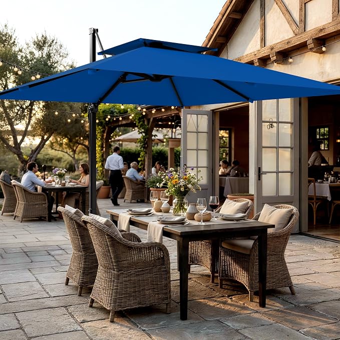 12×12 FT Double-Top Cantilever Patio Umbrella, Royal Blue | Square Offset - Image 8