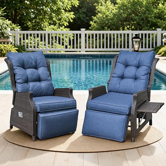 Outdoor Wicker Recliner with Adjustable Back and Footrest, PE Rattan Lounge - Image 8