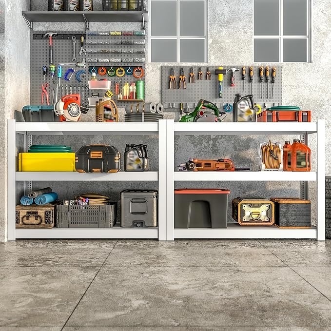 Metal Garage Storage Shelves Heavy Duty Shelving Unit 3 Tier White Adjustable - Image 2