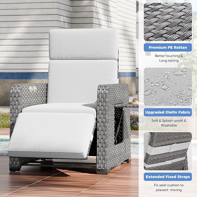 Outdoor Recliner Independent Adjustable Foot & Back Wicker Recliner Chair - Image 7