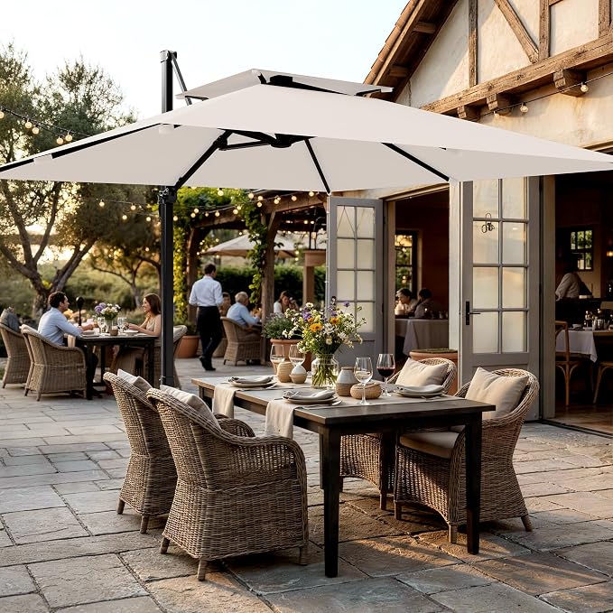 12×12 FT Double-Top Cantilever Patio Umbrella, Ivory | Square Offset Umbrella - Image 8