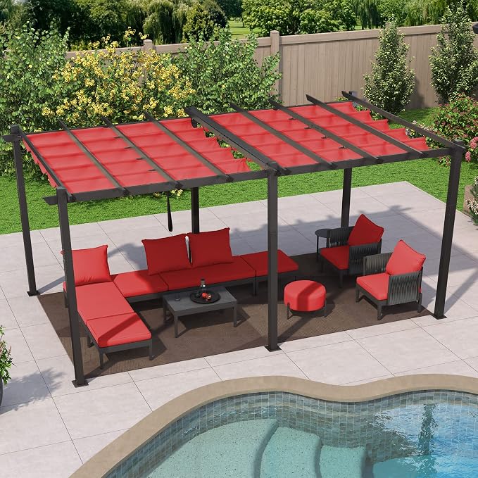 PURPLE LEAF Outdoor Pergola 10' X 18' Retractable Canopy Aluminum, Terra | - Image 8