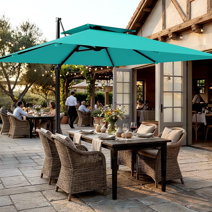 12×12 FT Double-Top Cantilever Patio Umbrella, Turquoise | Square Offset - Image 8