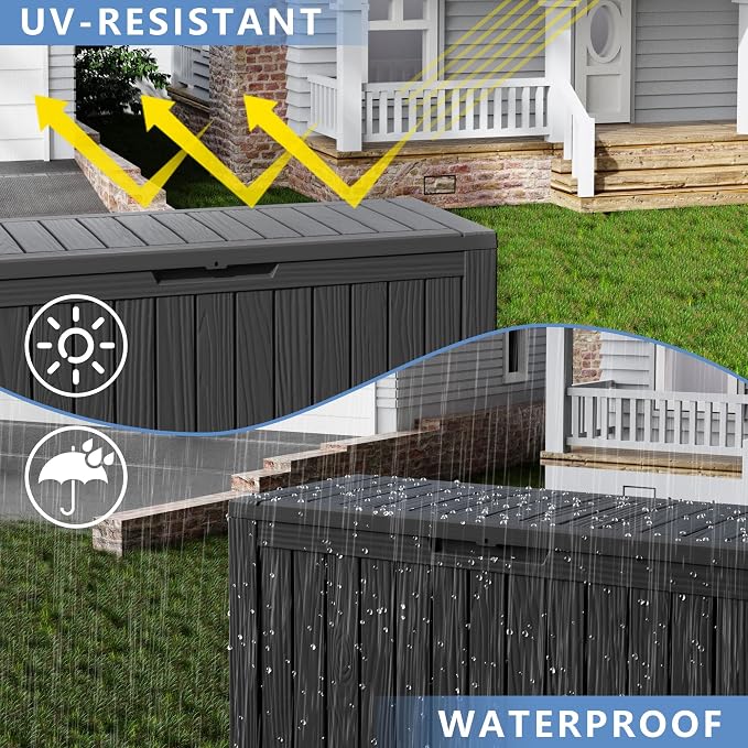 90 Gallon Waterproof Resin Deck Box, UV Resistant Outdoor Storage - Image 3