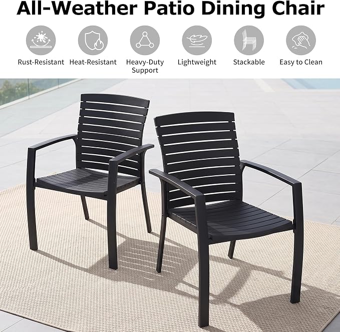 Outdoor Stackable Chairs Set of 2, All-Weather Patio Dining Chairs | Aluminum - Image 3