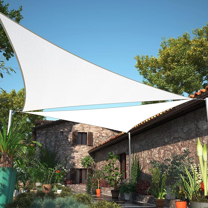 15' x 15' x 15' White Sun Shade Sail UPF50 Triangle SMTAPT12 Canopy Fabric by ShadeMart