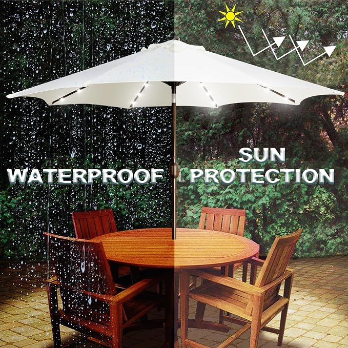 9 ft Solar Umbrella, 32 LED Lighted Patio Umbrella, Table Market Umbrella - Image 5