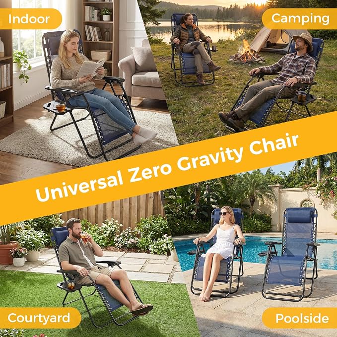 NEWBULIG Zero Gravity Chairs Set of 2, Folding Lounge Recliner Chair | Portable - Image 8