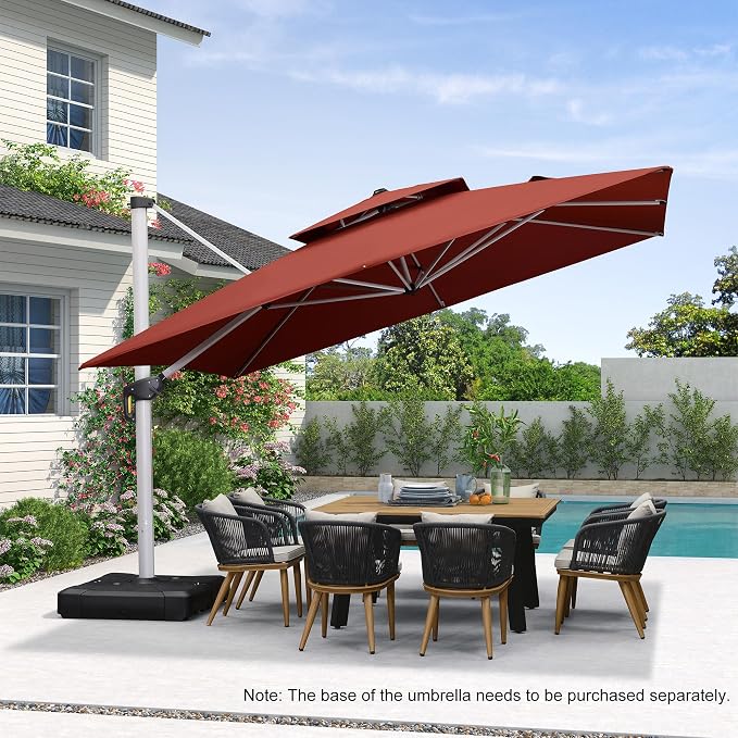 PURPLE LEAF Cantilever Patio Umbrellas 12' x 12' Large Double Top Brick Red | - Image 2