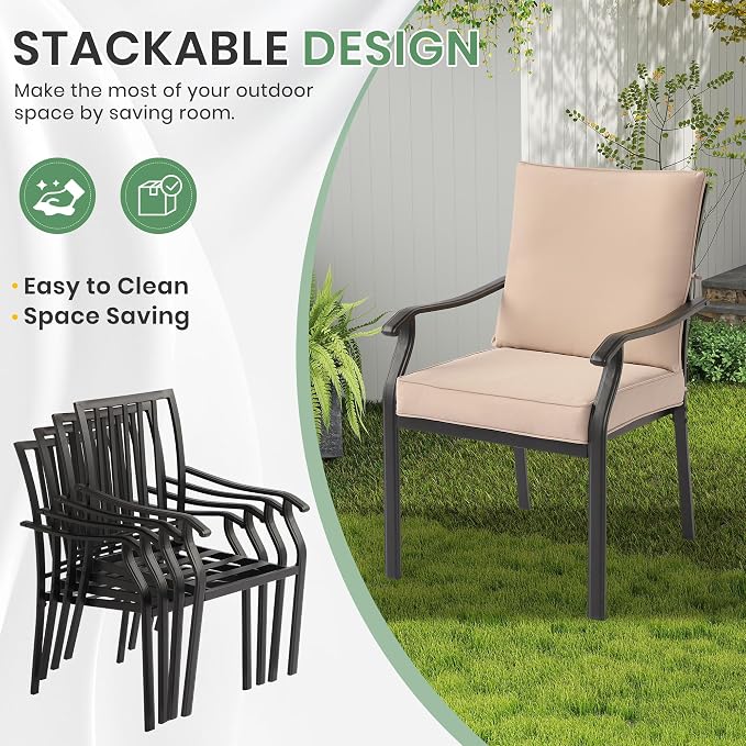 LVUYOYO Outdoor Patio Dining Chairs Set of 4, Metal Stackable Chairs Set - Image 6