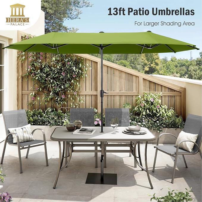 13 ft Large Double-Sided Patio Umbrella, Outdoor Umbrella, Lime | HERA'S PALACE - Image 2