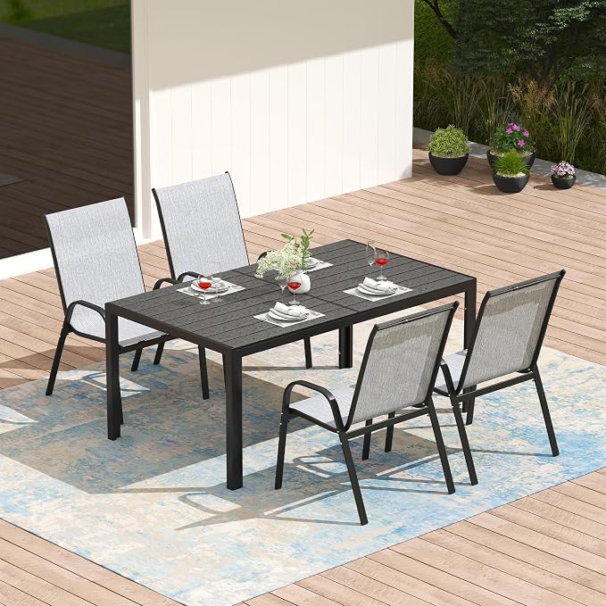 Patio Dining Chairs Set of 4, Outdoor Stackable Furniture Set | All Weather - Image 7