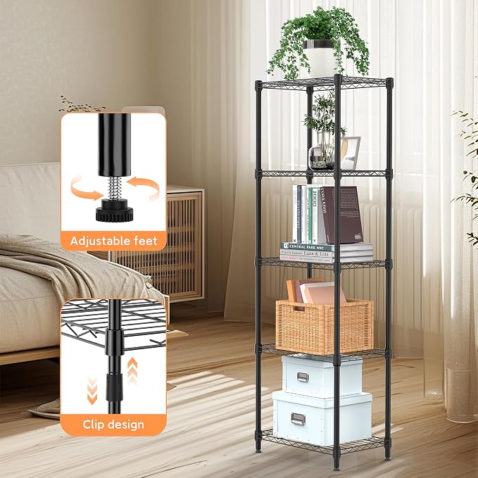 M MZG 5 Tiers Shelf Metal Storage Shelves Wire Rack Closet Organizers - Image 5