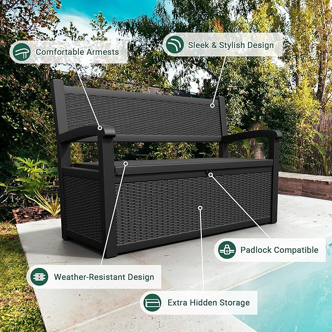 80 Gallon Outdoor Storage Bench, Resin Outside Storage Box - Image 4