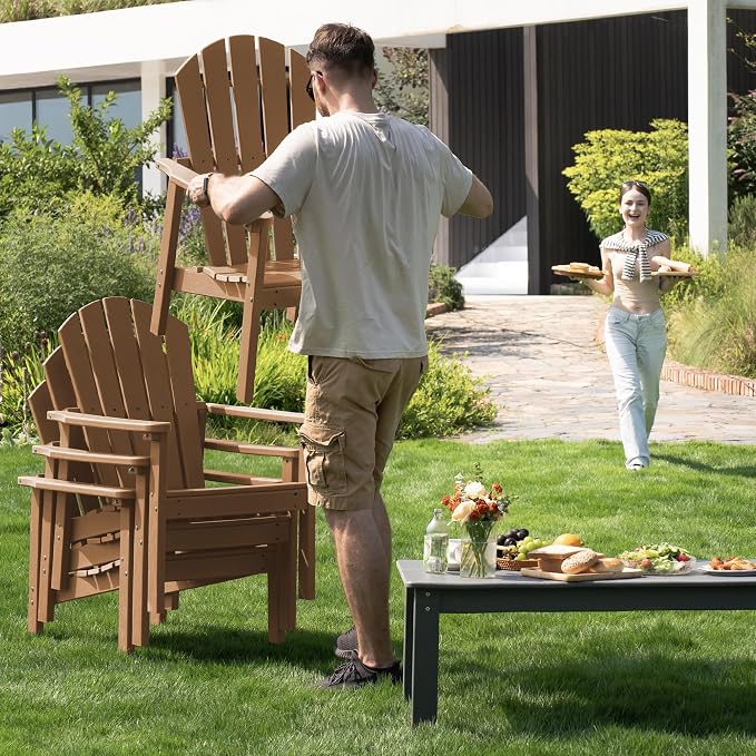 Compact Stackable Adirondack Chairs Set of 4, Teak | 26.3" Wide HDPE, - Image 3