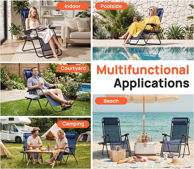 Chaise Lounge Chair Outdoor Set of 2, Oversized Zero Gravity Chair, Lawn Chairs - Image 7