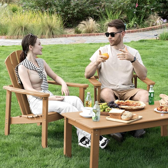 Compact Stackable Adirondack Chairs, All Weather HDPE, Teak | 26.3" Wide HDPE - Image 2