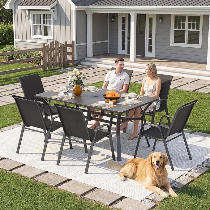 Outdoor Patio Chairs Set of 8 Stackable Dining Chairs All-Weather Textilene - Image 3