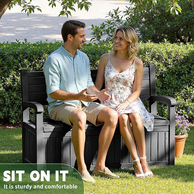 80 Gallon Outdoor Storage Bench, Waterproof Resin Deck Box - Image 8