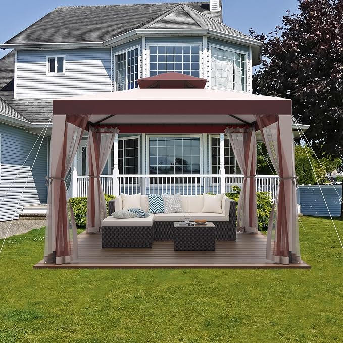 10’x10’ Patio Gazebo Canopy Tent w/Removable Netting, Ventilated Double-tier Top - Image 2