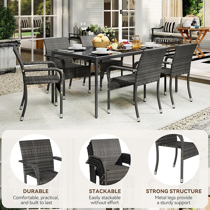 Yaheetech Set of 2 Stackable Outdoor Rattan Dining Chairs, All-Weather Firepits - Image 9