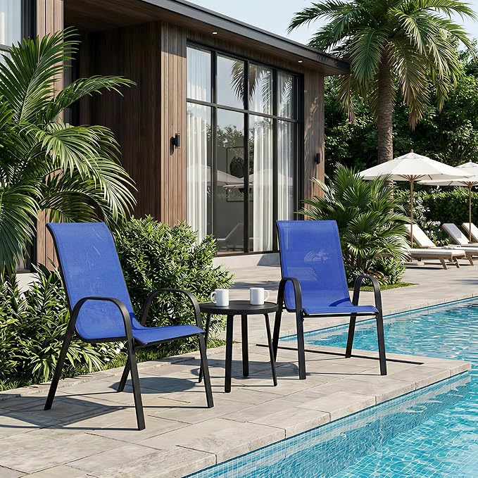 Stackable Patio Chairs Set of 1/2/4, Heavy Duty Metal Frame & Teslin Fabric - Image 2