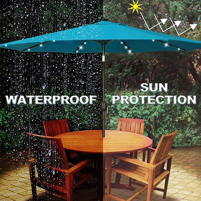 9 ft Solar Umbrella 32 LED Lighted Patio Umbrella Table Market Umbrella - Image 4