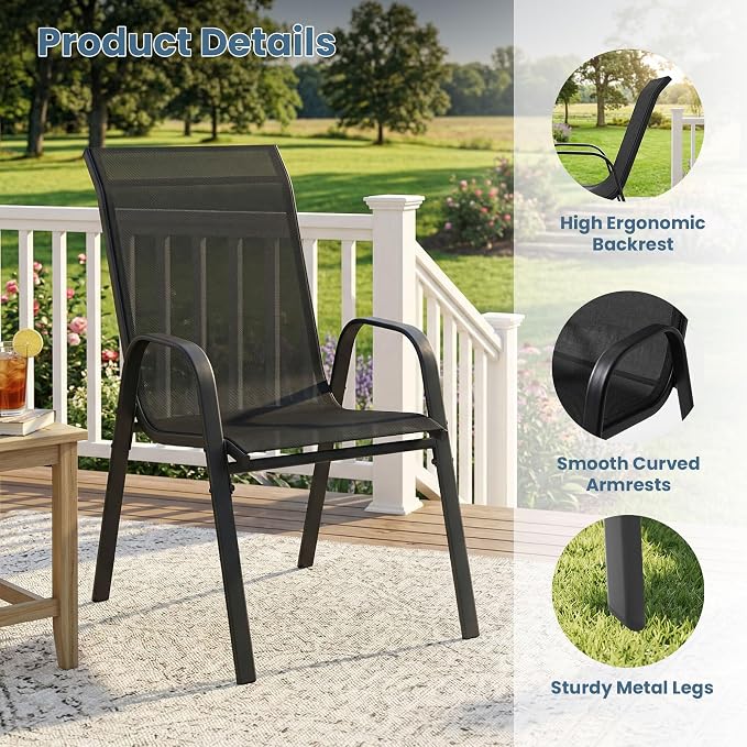 DIFY Patio Chairs Set of 6, Stackable Outdoor Dining Chairs Set - Image 7