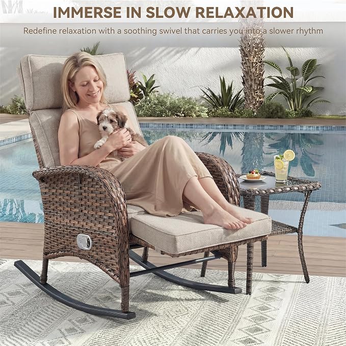 3 Pieces Zero Gravity Wicker Patio Rocking Recliner Chairs Set of 2 - Image 3