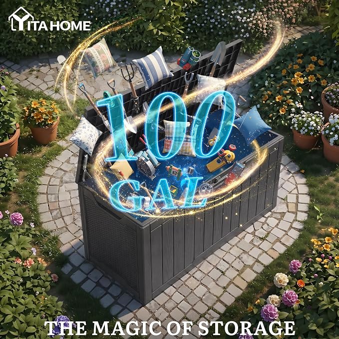 YITAHOME 100 Gallon Large Outdoor Deck Box | Waterproof Resin Storage Box - Image 2