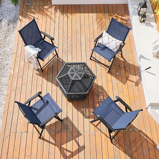 Yaheetech Patio Chairs Set of 4 Outdoor Folding Lawn Chairs, folds flat - Image 6