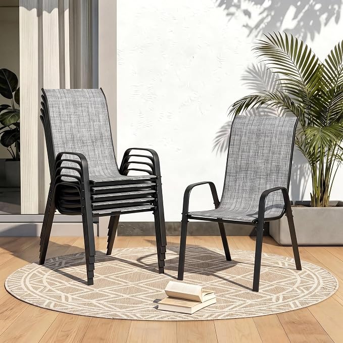 MAMIZO Patio Dining Chairs, Stackable Textilene Chair Set of 8, by MAMIZO