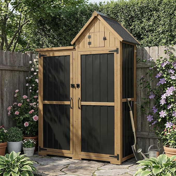 PetsCosset Outdoor Storage Cabinet Wood & Metal Garden Shed by PETSCOSSET
